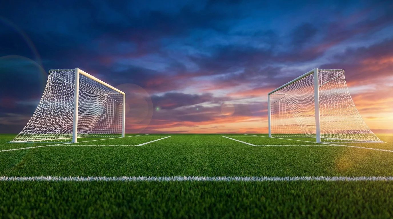 Duas balizas de futebol frente a frente simbolizando o mercado Ambas Marcam